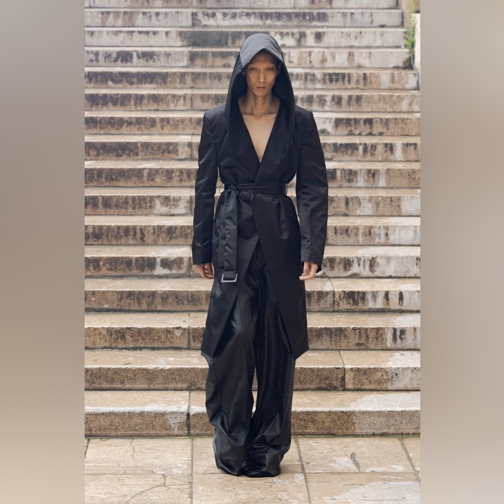 Rick Owens Men’s Trench Coat Hooded Color Black Italian Size 46